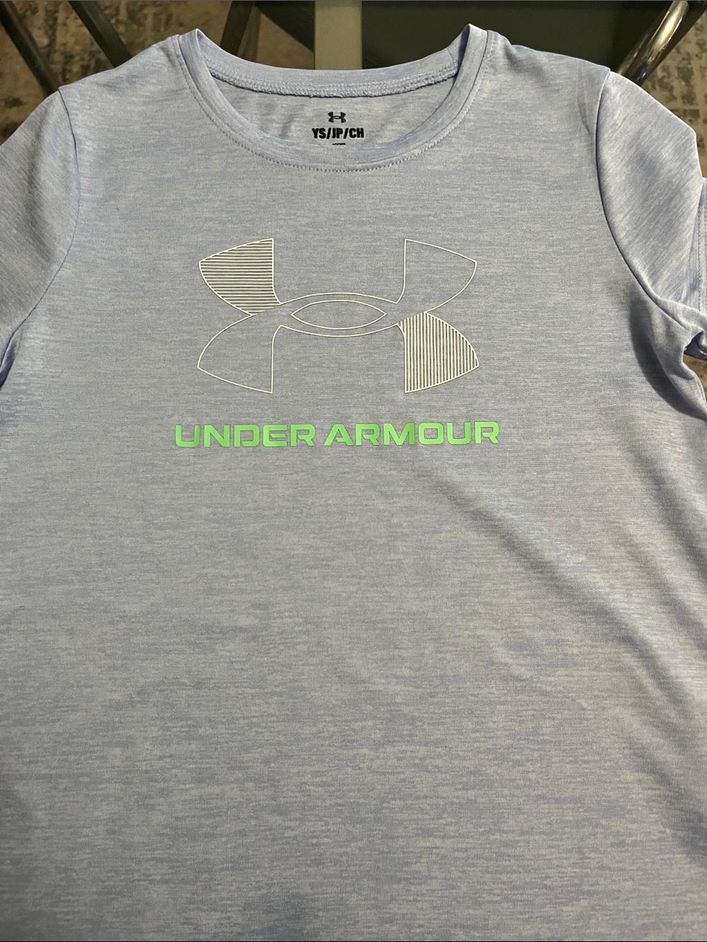 Under Armour Light Blue Heather Tee with Neon Green Logo